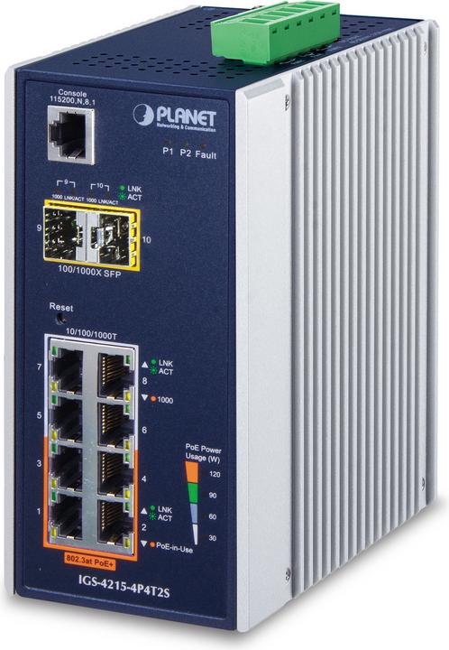 Immagine prodotto Planet Switch industriale a 4 porte 10/100/1000T + 4 porte 10/100 802.3at PoE + 2 slot SFP 100/1000 PoE (10 Porti)