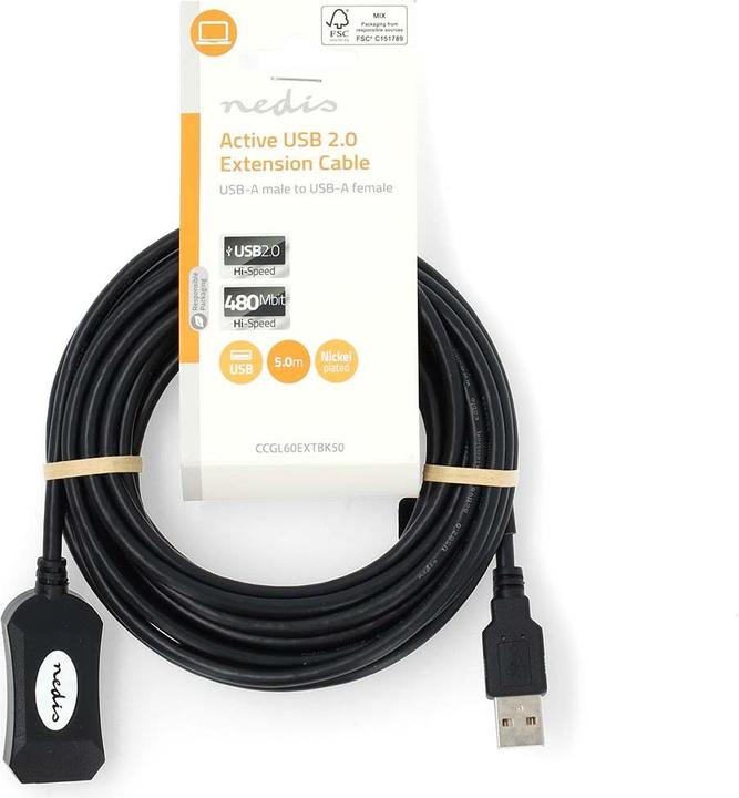 Productafbeelding Nedis Actieve USB-kabel | USB 2.0 | USB-A mannelijk | USB-A vrouwelijk | 480 Mbps | 5,00 m | Rond | (5 m, USB 2.0)