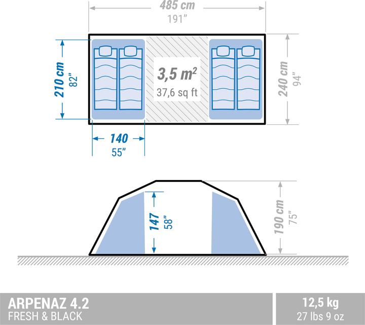 Actual product image Quechua ARPENAZ 4 2 FB (Inflatable tent, 12.50 kg, 4 persons)