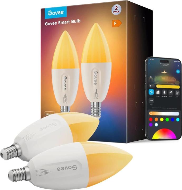 Produktbild Govee Smart Light Bulb E14, RGBWW, CRI groesser als (E14, 5 W, 450 lm, 1 x, F)
