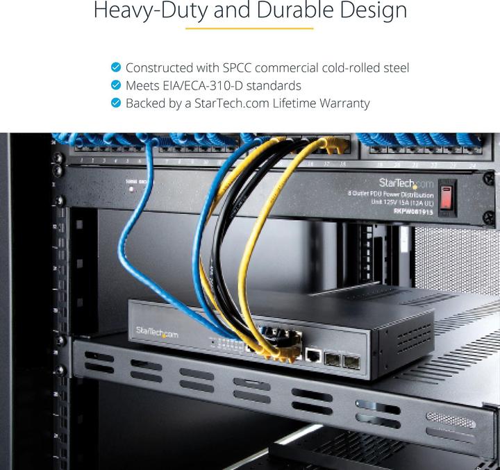 Immagine prodotto StarTech Ripiano regolabile 1U per server rack/cabinet fino a 113 kg - Scaffale per server 1U ventilato