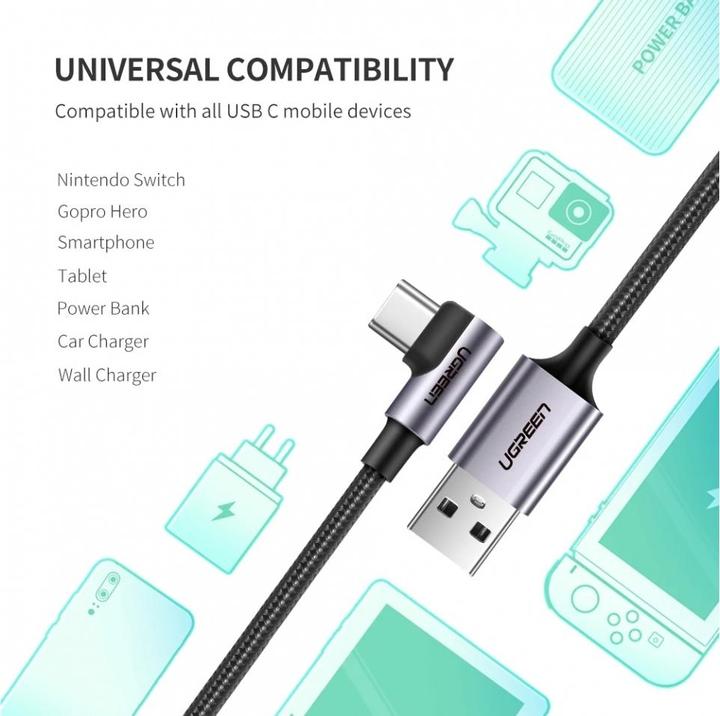 Produktbild Ugreen USB-C gewinkelt zu USB-A 2.0 A Datenkabel (2 m, USB 2.0)