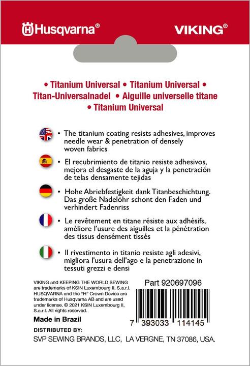 Husqvarna Universalnadel Titanium 80/12, 5 Nadeln