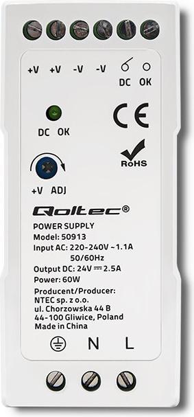 Image du produit Qoltec Alimentation pour rail DIN | 60W | 24V | 2 5 A | Blanc | Mince (60 W)