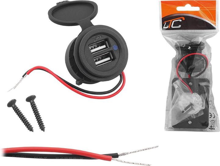 Immagine prodotto Lasmex Caricabatterie da incasso per auto/moto/barche con coperchio: 2xUSB-A 2x5V/2,4A, in: 12V/24V
