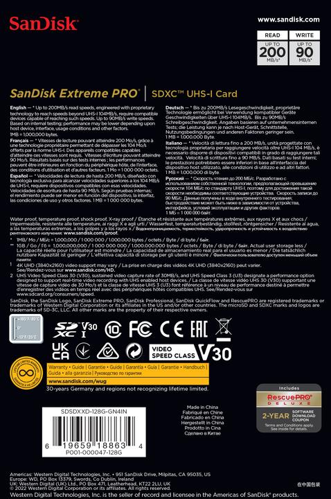 Actual product image SanDisk Extreme PRO UHS-I V30 (128 GB, SDXC, U3, UHS-I)