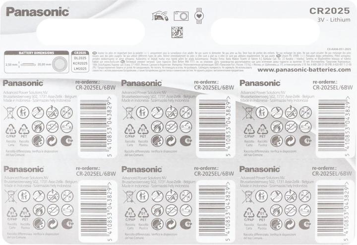 Produktbild Panasonic Lithium Power CR2025 (6 Stk., CR2025, 165 mAh)