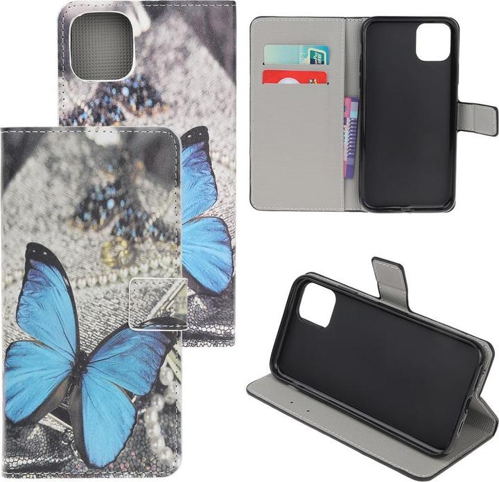 Produktbild Cover-Discount iPhone 12 mini - Leder Hülle Schmetterling blau (Apple iPhone 12 mini)
