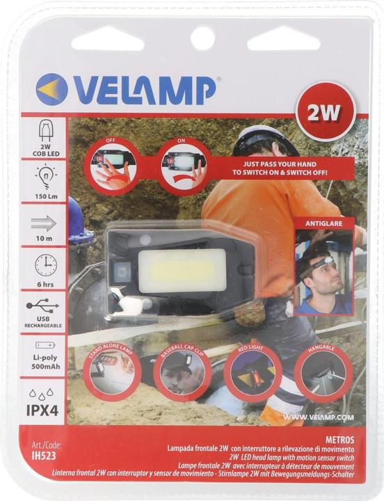 Immagine prodotto Velamp Metros LED Stirnlampe IH523, mit Infrarotschalter inklusive Akku (150 lm)