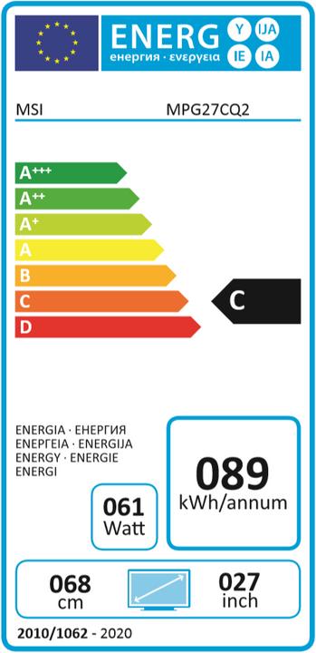 Etichetta energetica MSI Optix MPG27CQ2 (2560 x 1440 pixel, 27")