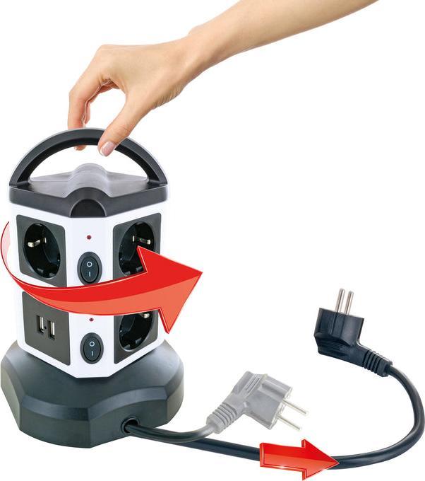 Produktbild Schwaiger Steckdosentower 7xSchuko+2x USB (7 x, USB-C, CEE 7/3, 1.80 m)