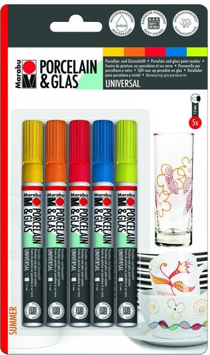 Marabu Porzellan- und Glasmalstift (Orange, Gelb, Blau, Rot, Hellgrün, 5 x)