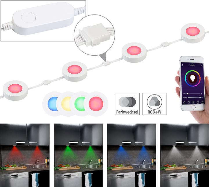 Actual product image Lunartec Set of 4 extension lights for LED under-cabinet lights ULA-100 (RGBW, 7 cm)