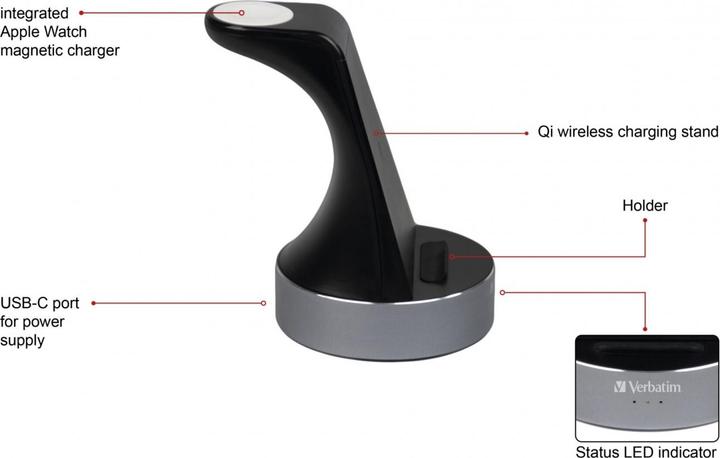 Image du produit Verbatim Chargeur 2 en 1 Qi Wireless+Apple Watch (20 W)