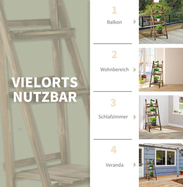 Immagine prodotto Outsunny Scala per piante Scala per fiori Scaffale per piante 3 gradini Legno di abete Marrone scuro 40 x 37