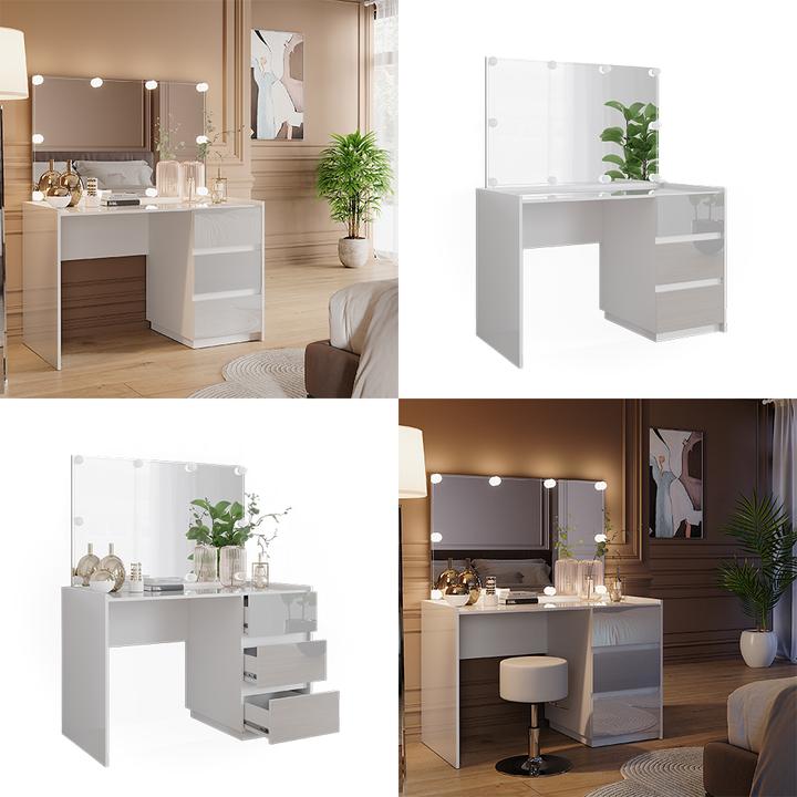 Actual product image Vicco Dressing table Marla, White High Gloss, 120 cm with mirror, LED fairy lights (120 x 60 x 79 cm)