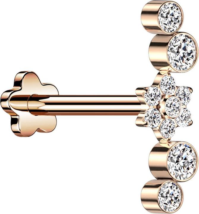 Actual product image Star Piercing Micro threadless labret flower rose gold flower crystals silver four crystals (without brass, Titanium G23)