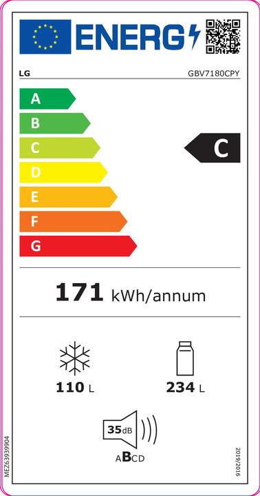 Energy Label LG REFRIGERATOR GBV7180CPY (344 l)