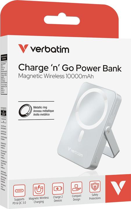 Productafbeelding Verbatim Charge ‘n’ Go Power Bank with Stand Magnetic Wireless 10000mAh - Blue (10000 mAh, 20 W, 37 Wh)