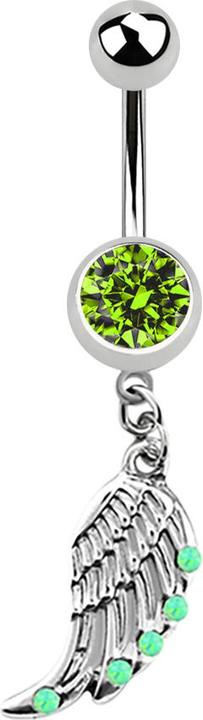 Produktbild Star Piercing Banane silber mit Anhänger Flügel und Opal hellgrün (ohne Messing, Chirurgenstahl 316L)