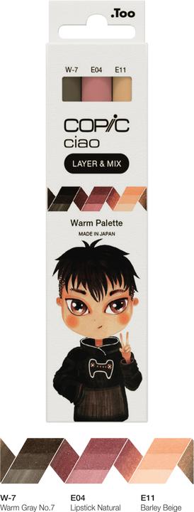 Actual product image Copic CIAO - Brand (E-11 Bareley Beige, W-7 Warm Gray No. 7, E-04 Lipstick Rose, 6 mm, 3 x)