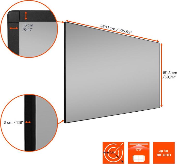 Produktbild Celexon CLR HomeCinema UST Hochkontrast-Rahmenleinwand V2.0 120" (120", 16:9)