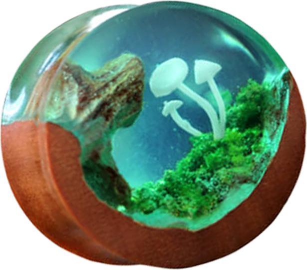 Immagine prodotto Star Piercing Spina svasata Mystic Mushroom Epoxy Green Saba Wood (senza ottone, Organico)