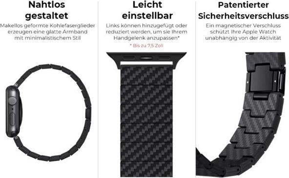 Produktbild Pitaka Carbon Fiber Link Bracelet Modern Band 38-40mm (38 mm, 40 mm, Kohlefaser)