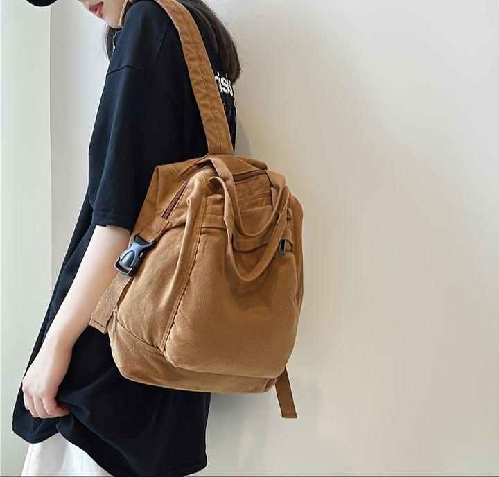 Actual product image Only-Bags.Store Vintage-inspirierter Freizeitrucksack, einfarbig, faltbar mit festen Schulterriemen