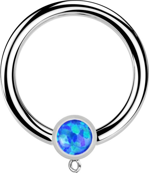 Produktbild Star Piercing Micro Closure Ring silber mit Zylinder Opal blau Ring für Anhänger (Chirurgenstahl 316L)