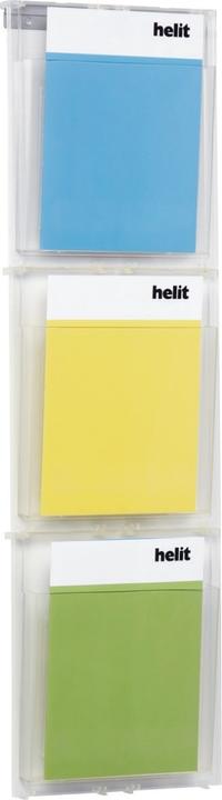 Produktbild Helit Wanddisplay PLACATIV, 3 Fächer DIN A4 hoch, glasklar Fachtiefe: 35 mm, SAN Material (A4 hoch)