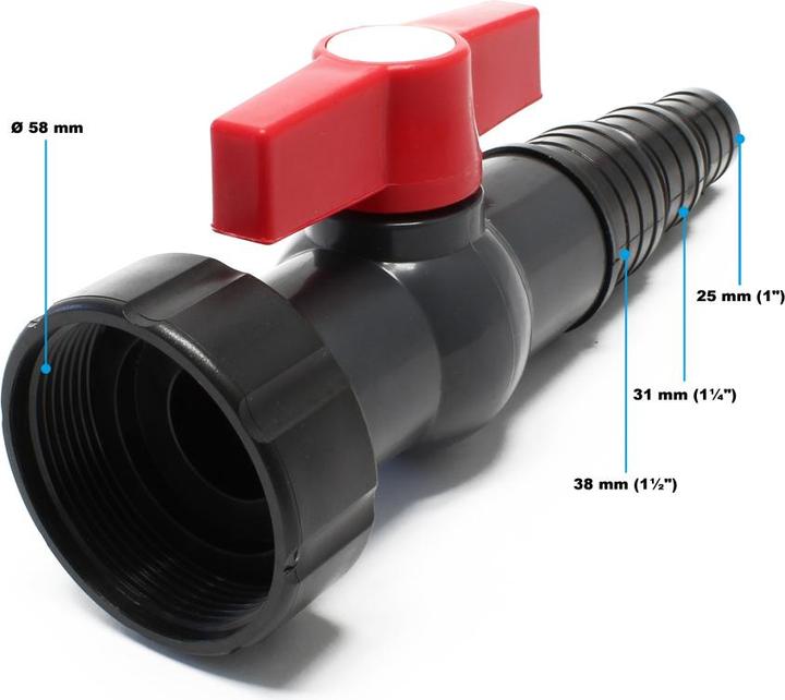 Produktbild SunSun Absperrhahn Kugelhahn Ø58mm Schlauchstufentülle Ventil Wasserhahn Teichfilter