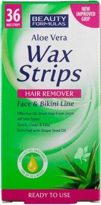 Immagine prodotto Beauty Formulas Strisce di cera Rimuovi peli all'aloe vera per il viso e la zona bikini Cerotti per la rimozione (36 x)