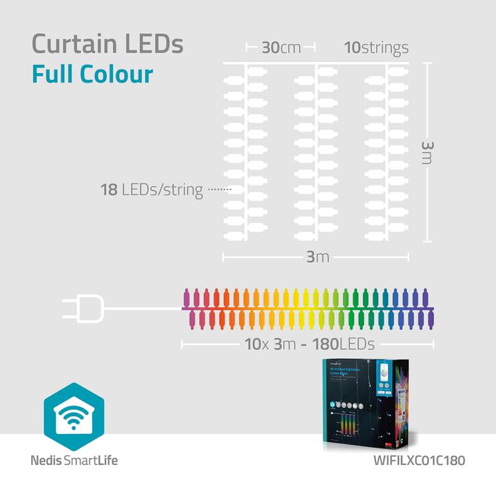 Actual product image Nedis SmartLife Decorative LED | Wi-Fi | RGB | 180 LED's | 3 m | Android™ / IOS (0.20 m)