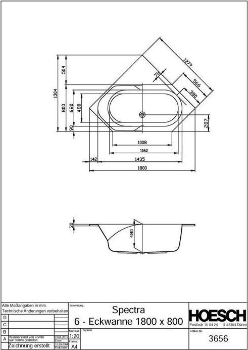Actual product image Hoesch 6-corner bathtub SPECTRA 1800x800x480mm white (157 l, 180 cm, 80 cm)