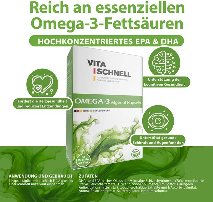 Actual product image Vitaschnell Omega-3 Algae Oil Capsules (60 Piece, Capsules, 53 g)