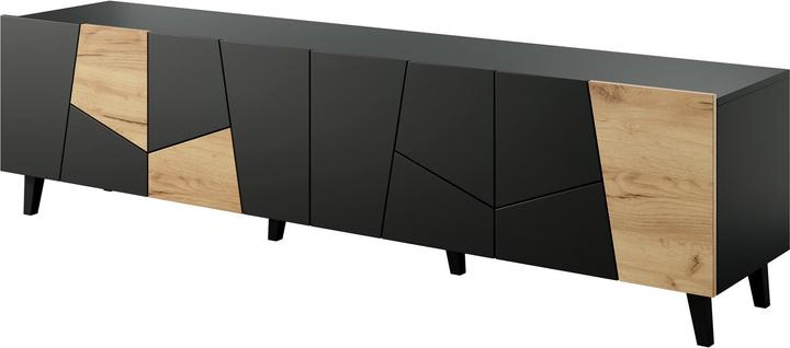Cama RTV Schrank ETNA 200x42x52 schwarz matt + Eiche craft (200 x 42 x 52 cm)