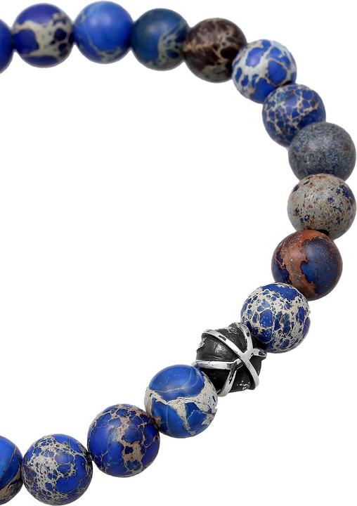Produktbild Kuzzoi Armband Herren Achat Blau Beads Oxidiert 925er Silber (19 cm, Achat, Plastik, 925 Sterling Silber)