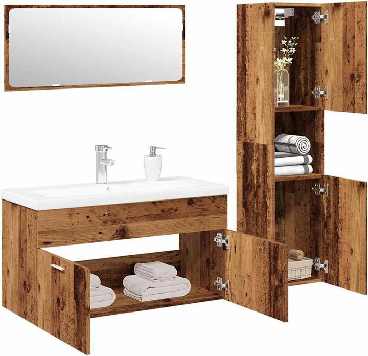 Actual product image VidaXL 4-tlg. Badmöbel-Set Altholz-Optik Holzwerkstoff Badmöbelset