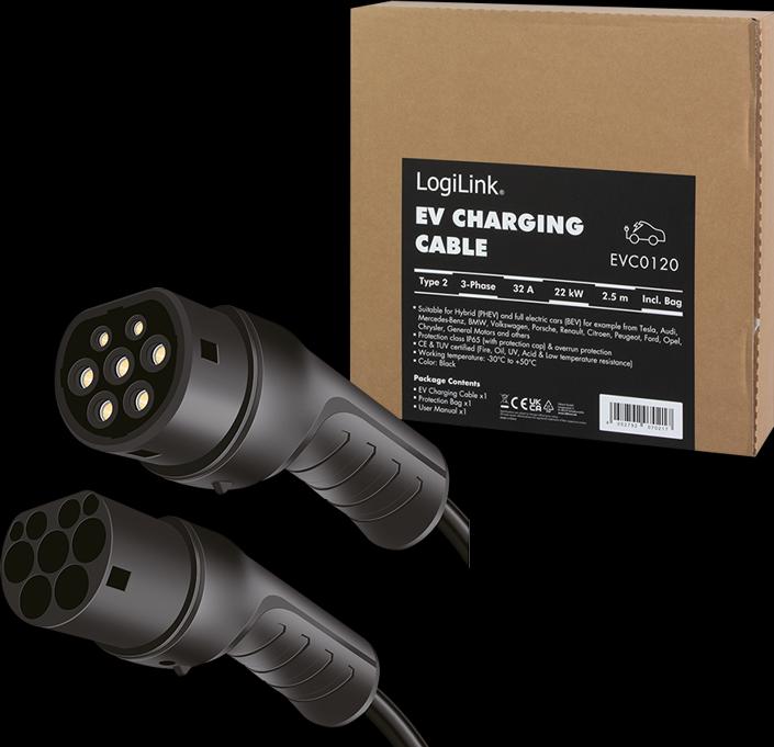 Actual product image LogiLink E-car charging cable (Type 2, 22 kW, 32 A, 2.50 m)