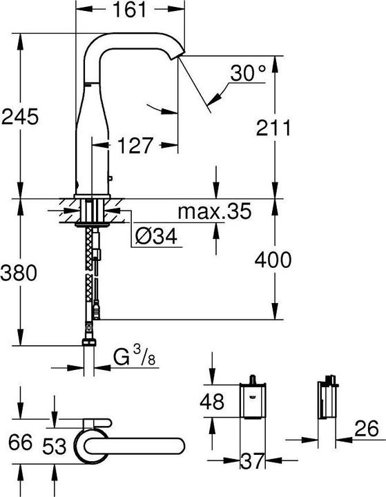 Produktbild Grohe Infrarot-Elektronik ESSENCE E Waschtisch Armatur, mit Mischung, 6 V Batterie cool sunrise geb