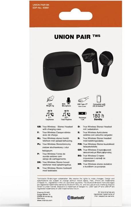 Produktbild Vivanco TWS Bluetooth Kophoerer mit LED-Display Case, schwarz (20 h, Kabelgebunden)