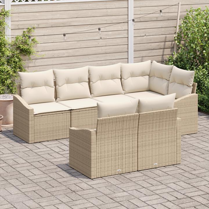 Image du produit VidaXL Ensemble de salon de jardin 7 pièces avec coussins Beige Poly Rattan