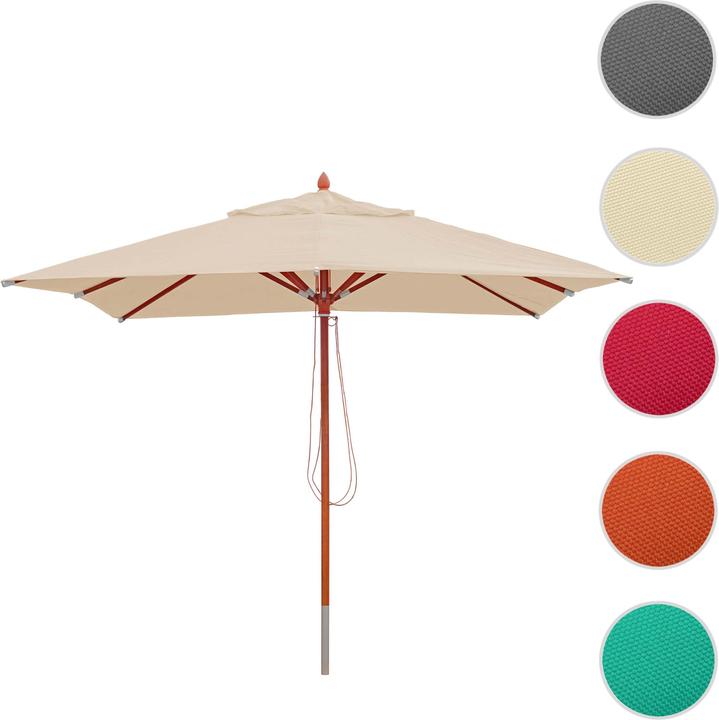 Actual product image Swisshandel24 Gastronomy wooden parasol, garden parasol, polyester/wood 14kg, square 3x3m rope pull shockproof - c (3 m)