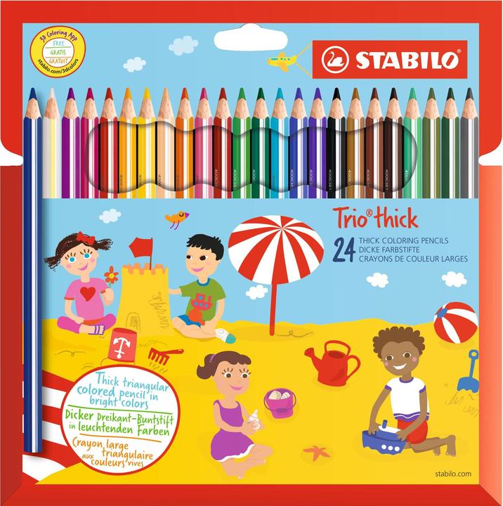 STABILO Trio dick Dreikant-Buntstift mit Spitzer (Mehrfarbig, 24 x)