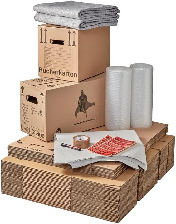 Produktbild BB Umzugskarton Zügelkarton Komplettset (für 2 bis 3-Zimmer-Wohnung bis zu einer Grösse von ca. 75 m (62.5 x 28 x 31 cm, 53 l)