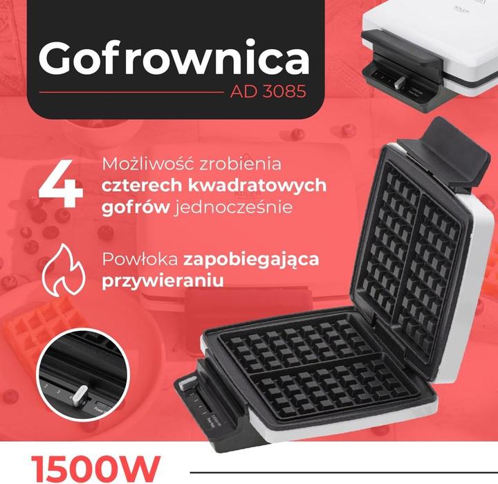 Image du produit Adler Gaufrier Toster | AD 3085 | 1200 W | Nombre de pâtes 2 | Gaufre | Blanc (Prise UE)