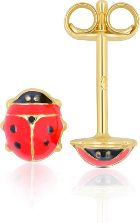 Actual product image Muau Stud earrings ladybird yellow gold 750 red/black 6mm (750/18K yellow gold)