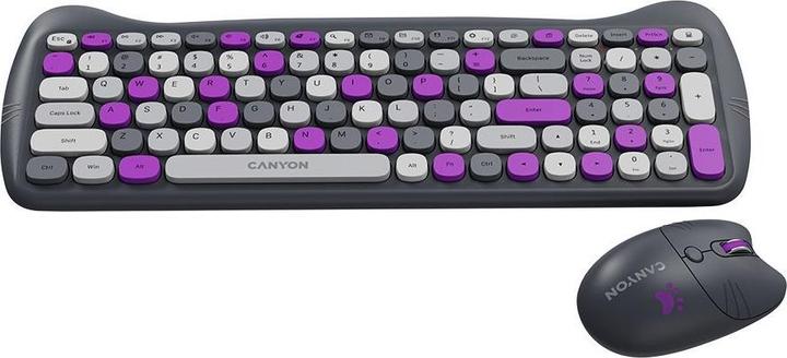 Actual product image Canyon Computer keyboard HSET-W6 EN Keyboard+Mouse Kitty Edition AAA+ Wireless Violet (104 Keys)