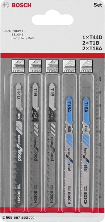 Bosch Professional Zubehör 5-tlg. Stichsägeblatt-Set Wood and Metal, T-Schaft